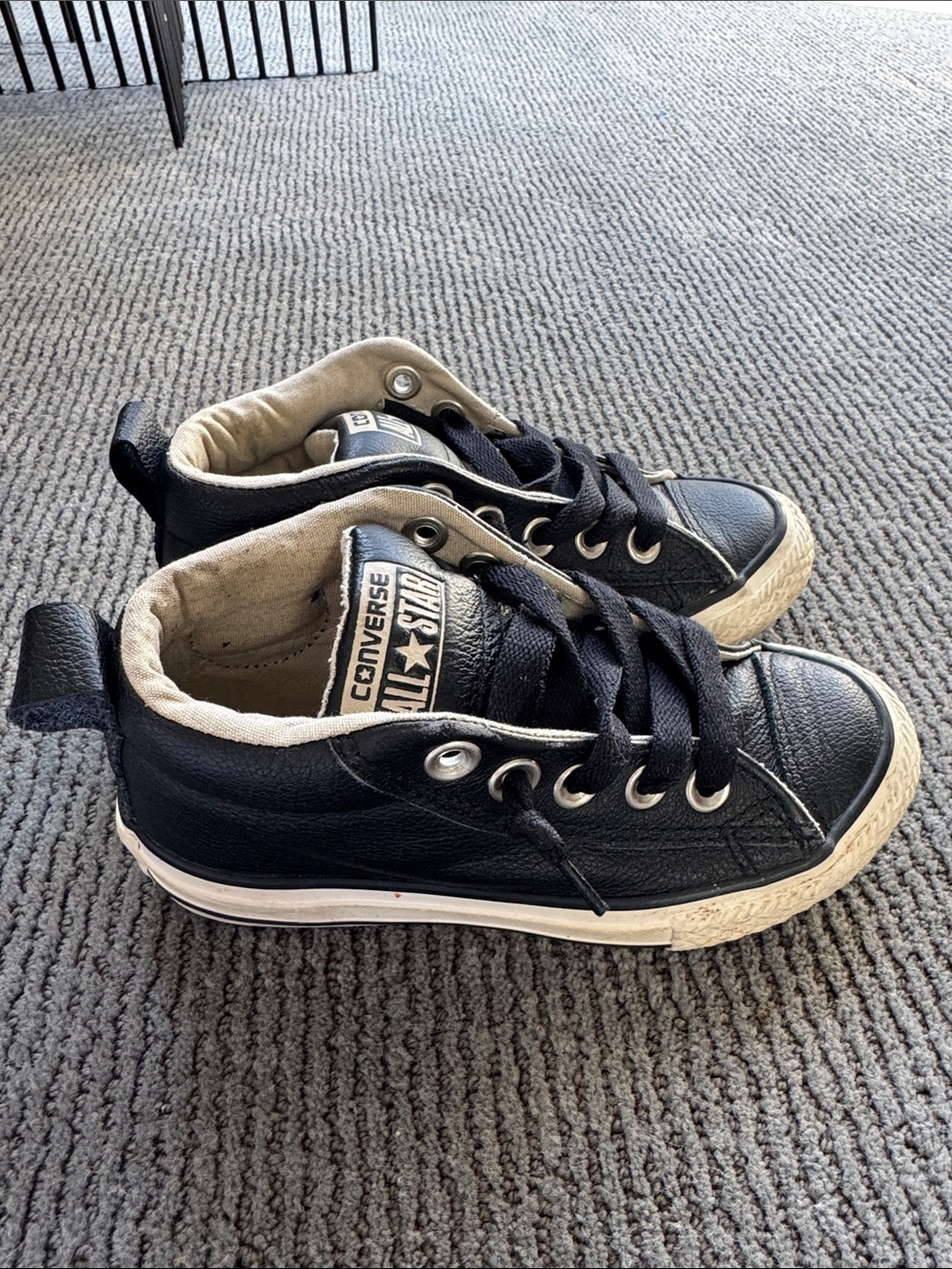 Converse Kids Black Low-Top Leather Sneakers with White Trim